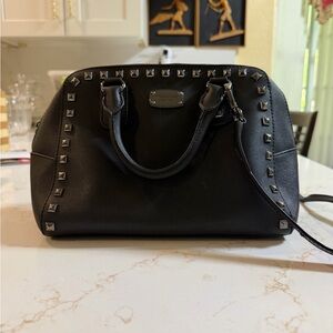 Michael Kors Black Studded Saffiano Dome Satchel
